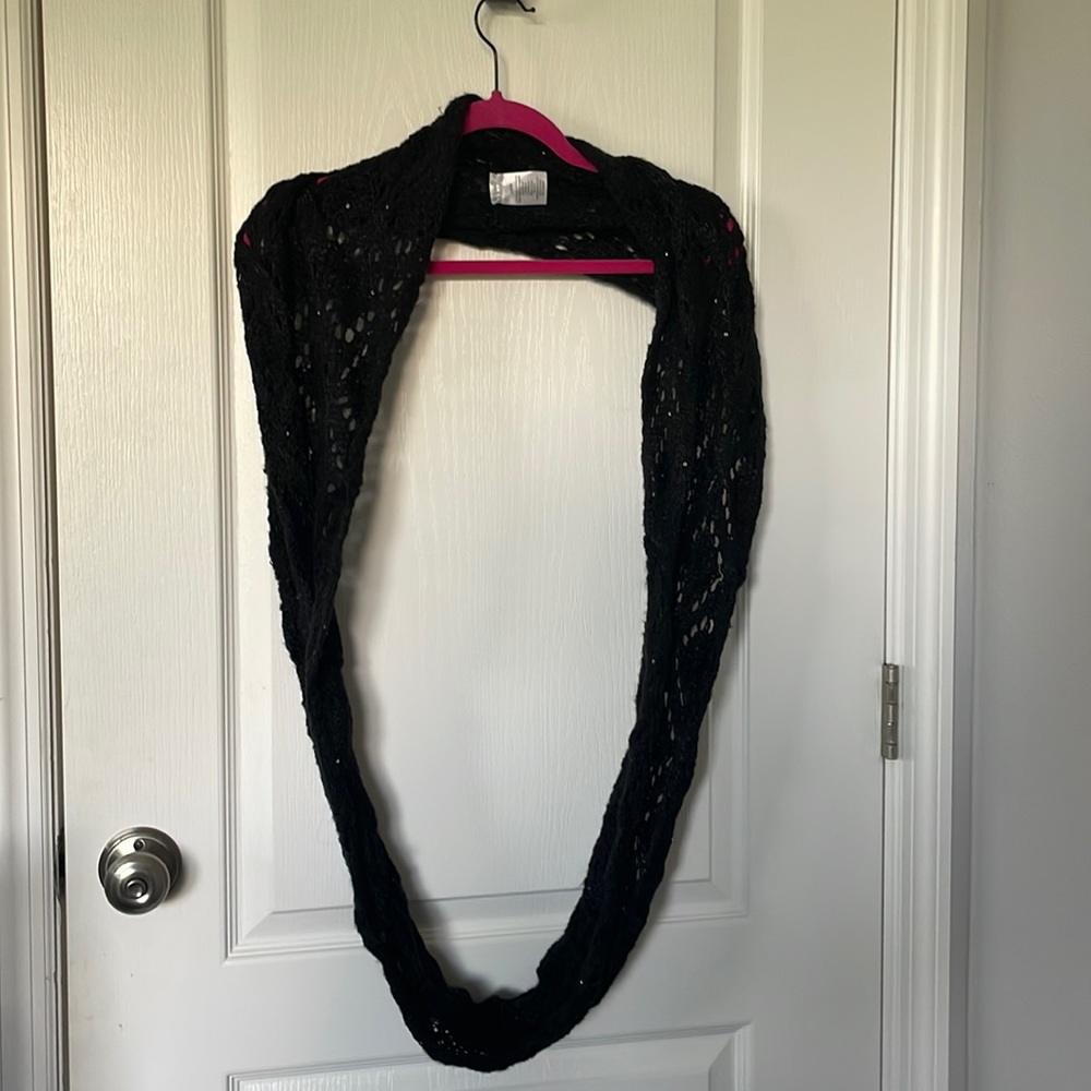 Black Sequined Knitted Infinity Scarf